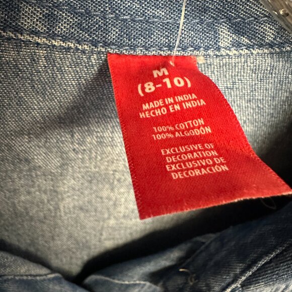 Denim Chambray Button Up Embroidered Penguin Holiday Top Size Medium - Picture 5 of 5